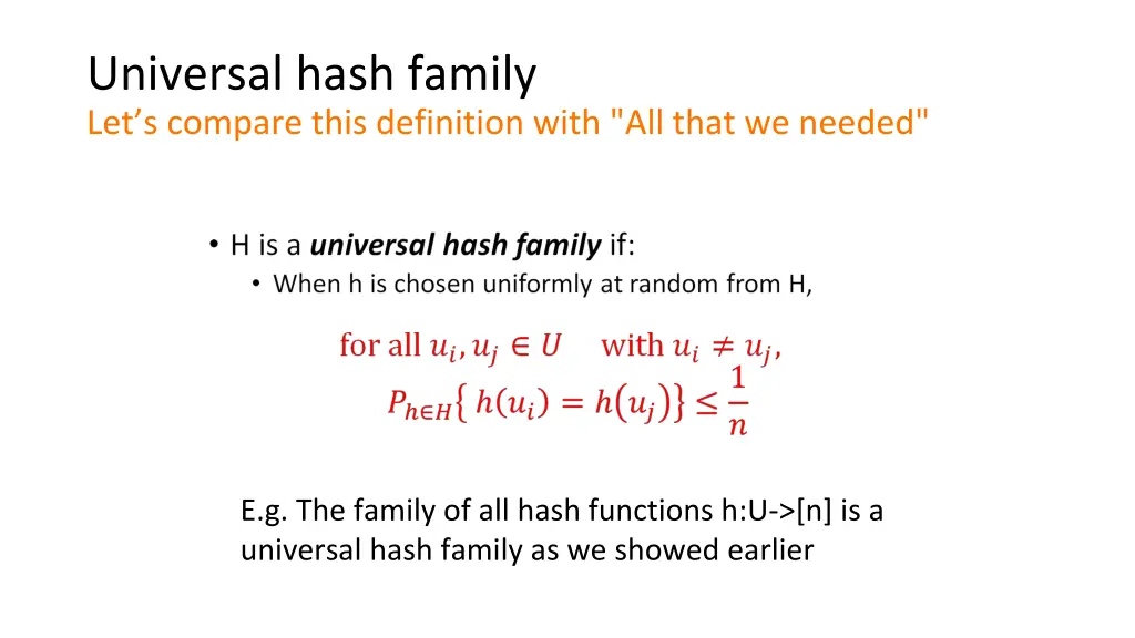 universal hash family let s compare this
