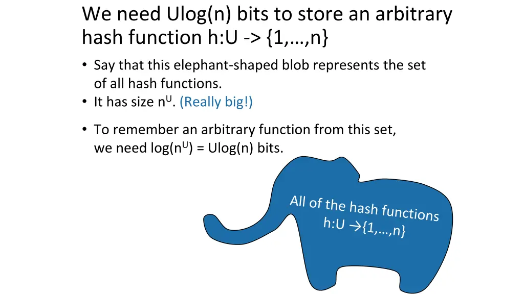 we need ulog n bits to store an arbitrary hash