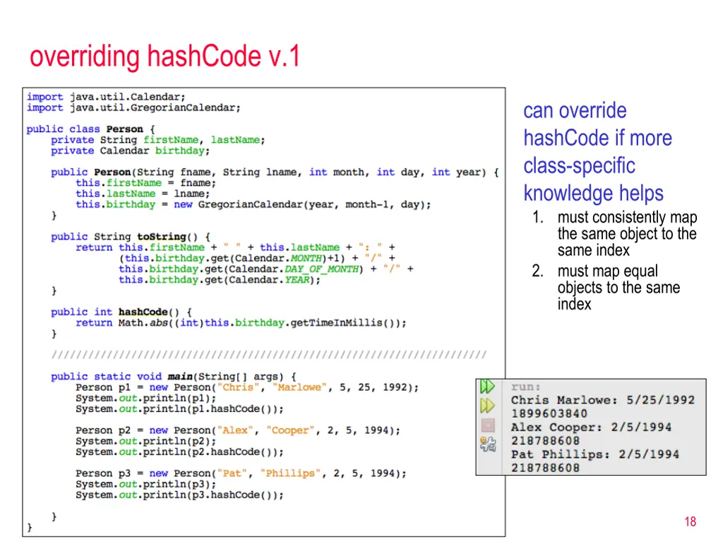 overriding hashcode v 1