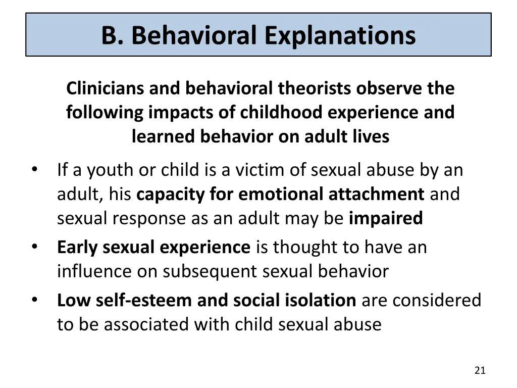 b behavioral explanations