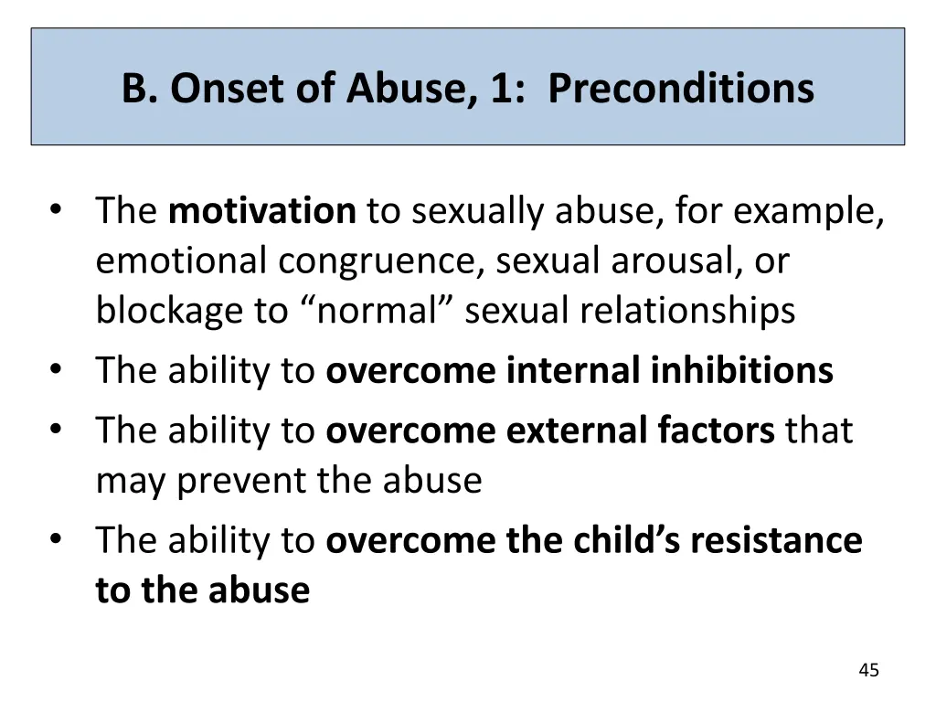 b onset of abuse 1 preconditions
