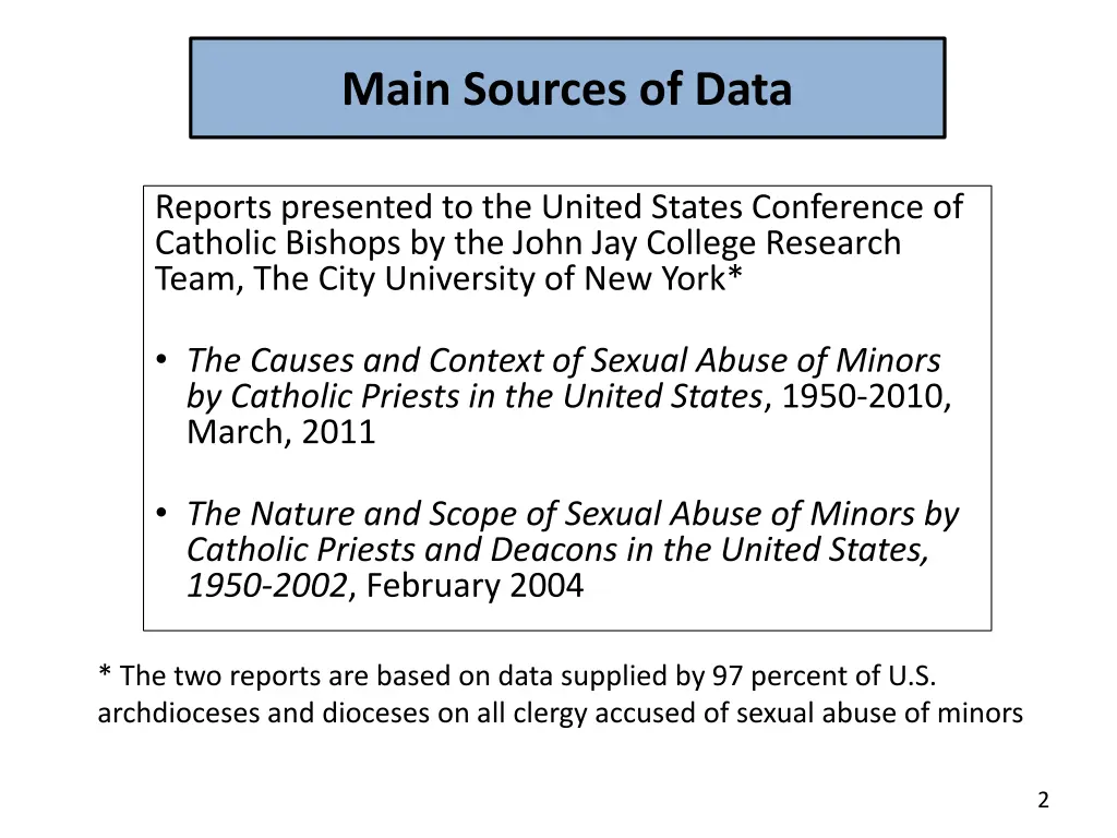 main sources of data