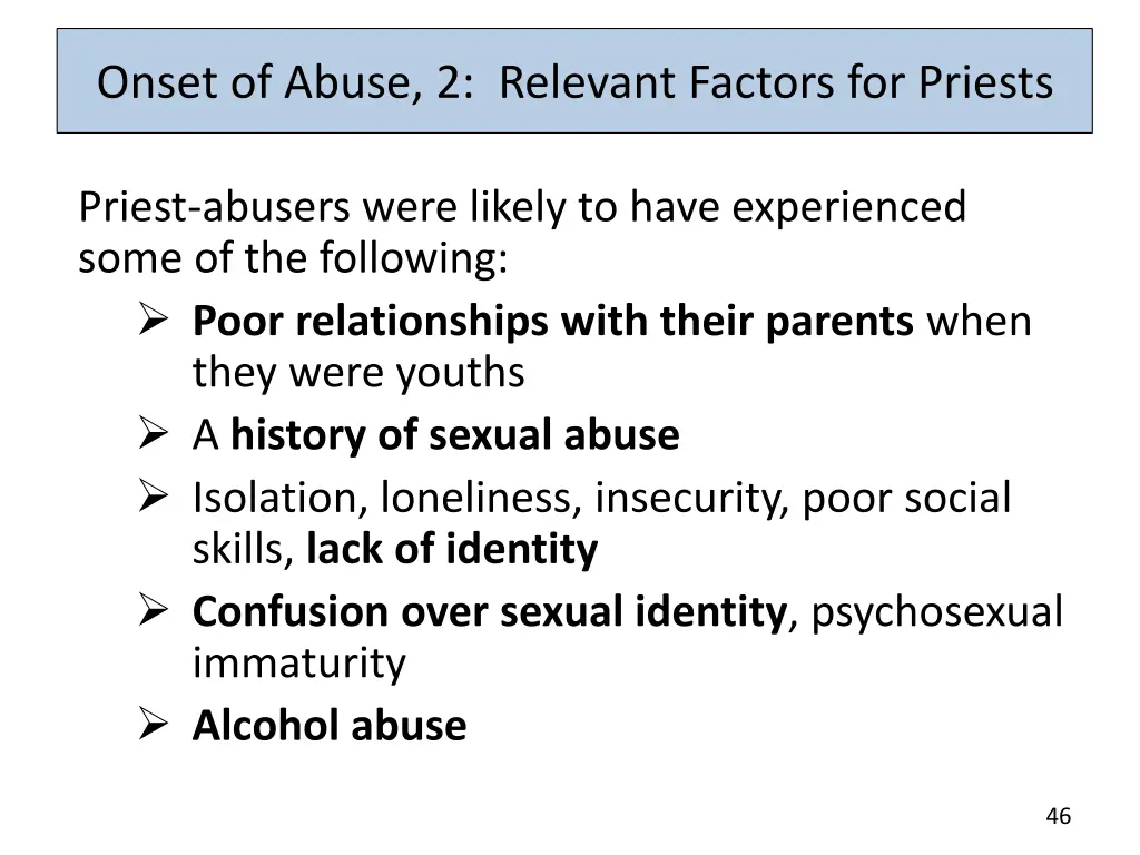 onset of abuse 2 relevant factors for priests