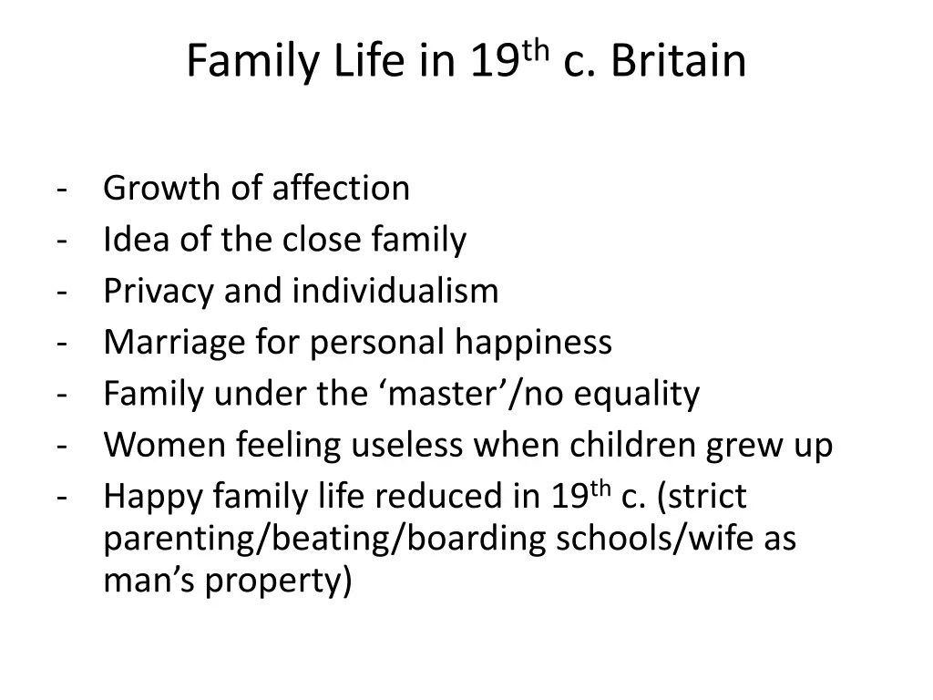 family life in 19 th c britain