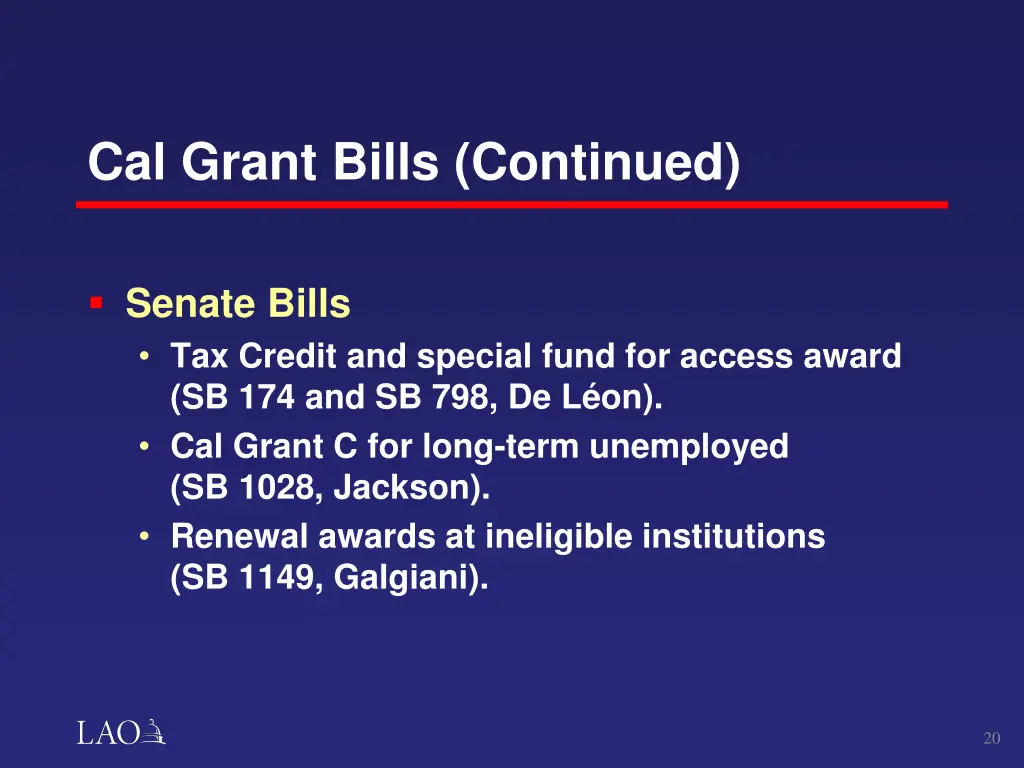 cal grant bills continued