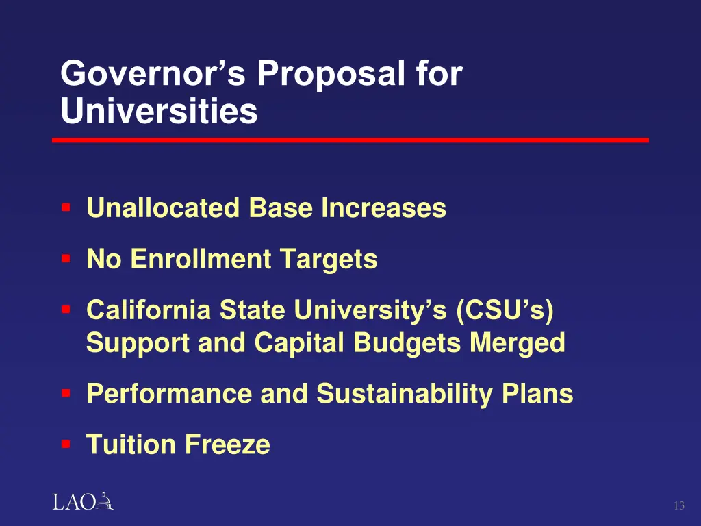governor s proposal for universities
