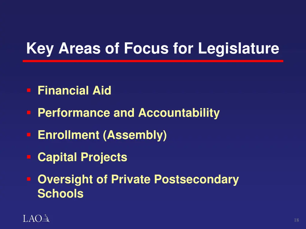 key areas of focus for legislature