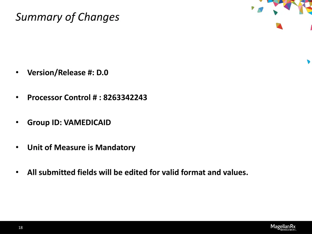 summary of changes