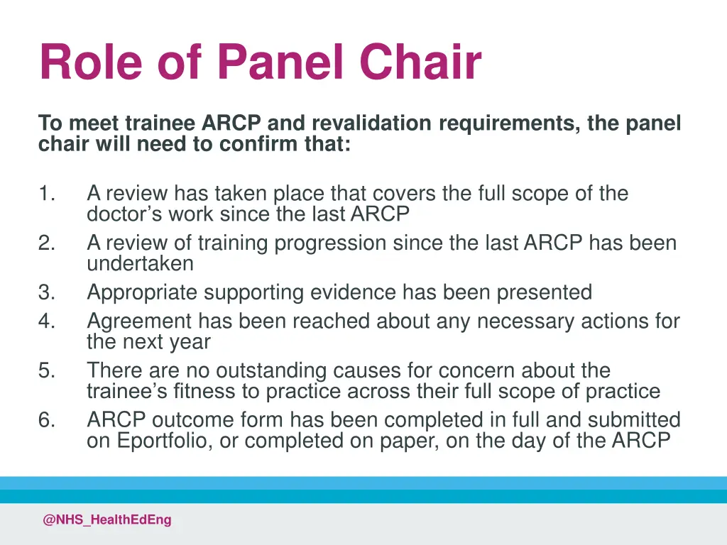 role of panel chair
