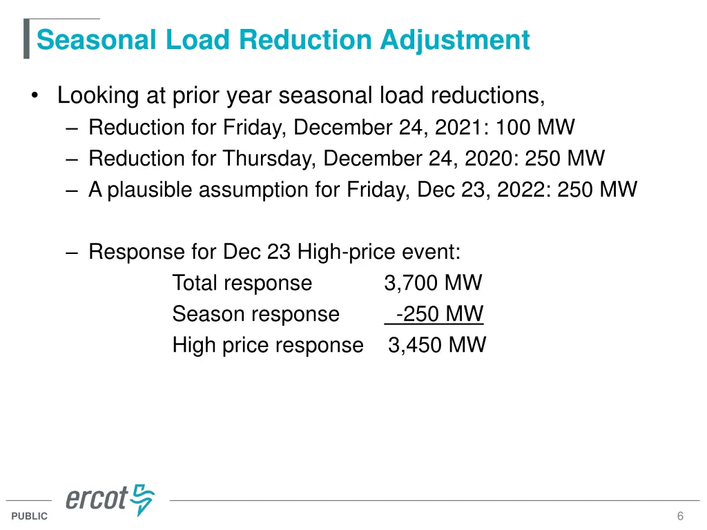 seasonal load reduction adjustment