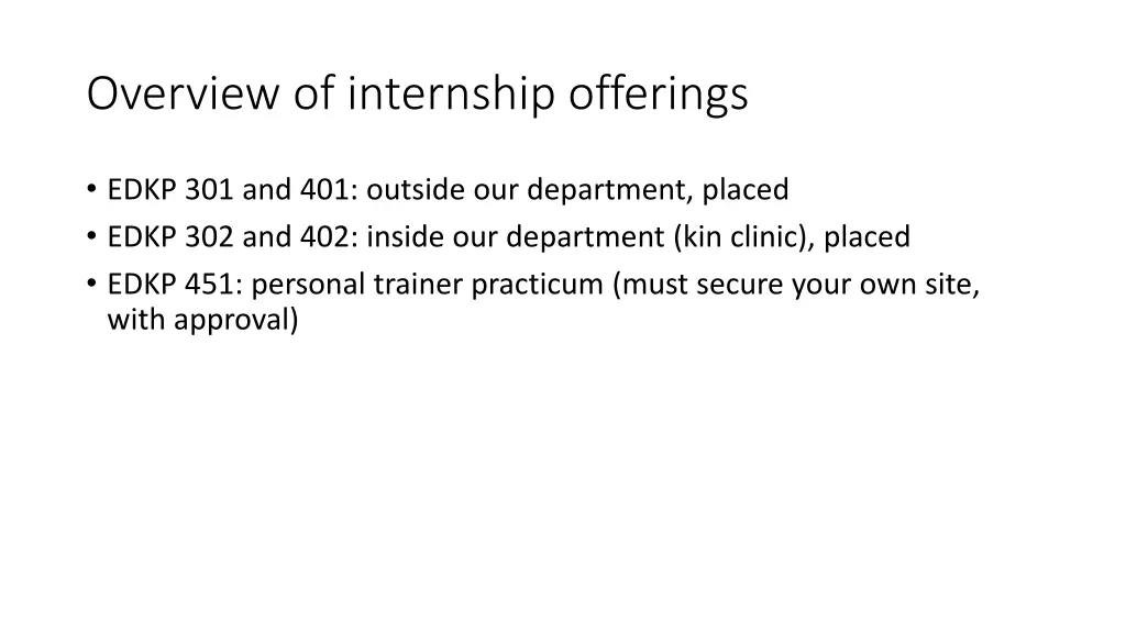 overview of internship offerings