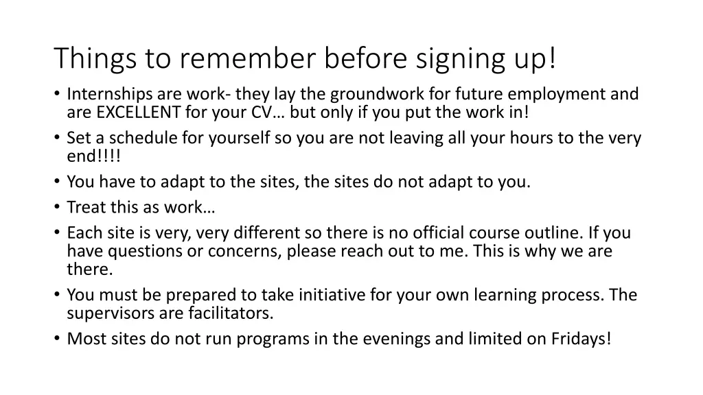 things to remember before signing up internships