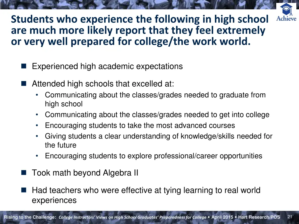 students who experience the following in high
