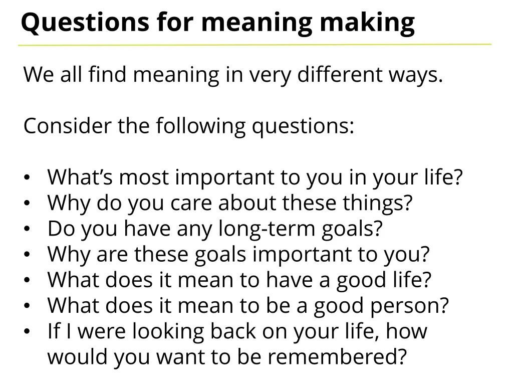 questions for meaning making