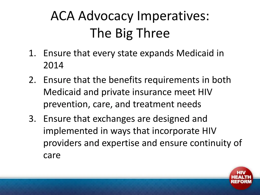 aca advocacy imperatives the big three