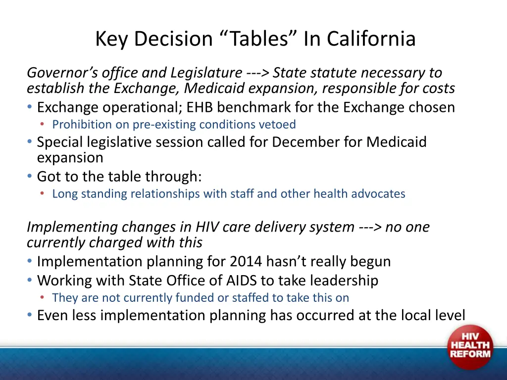 key decision tables in california 2