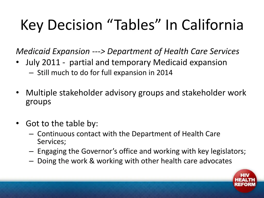 key decision tables in california