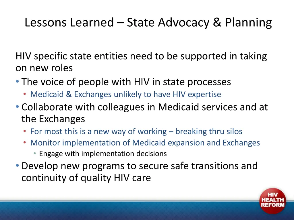 lessons learned state advocacy planning 1