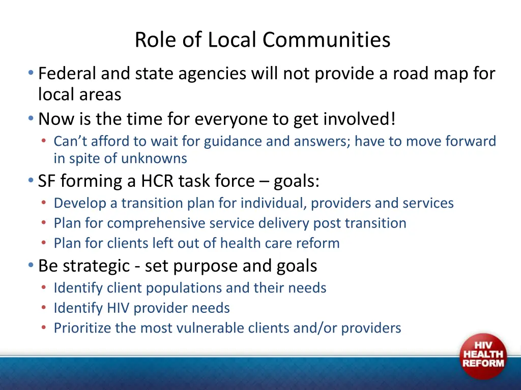 role of local communities federal and state