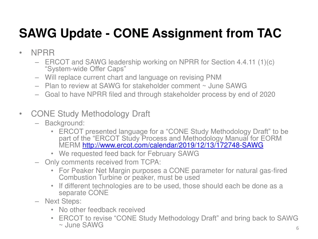 sawg update cone assignment from tac 1