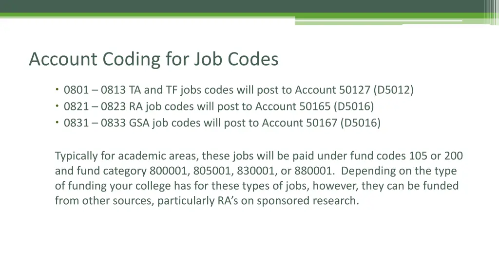 account coding for job codes