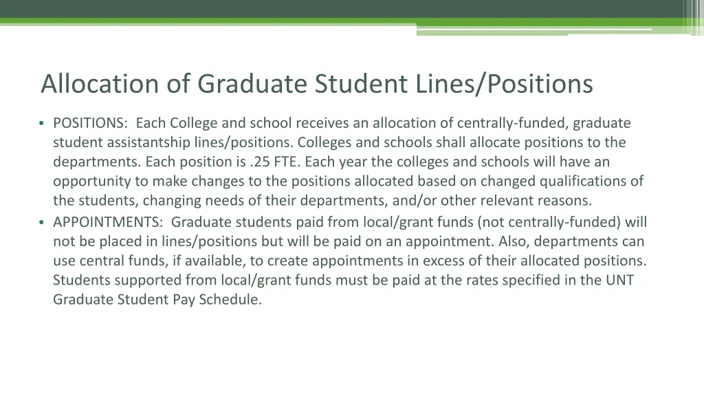 allocation of graduate student lines positions