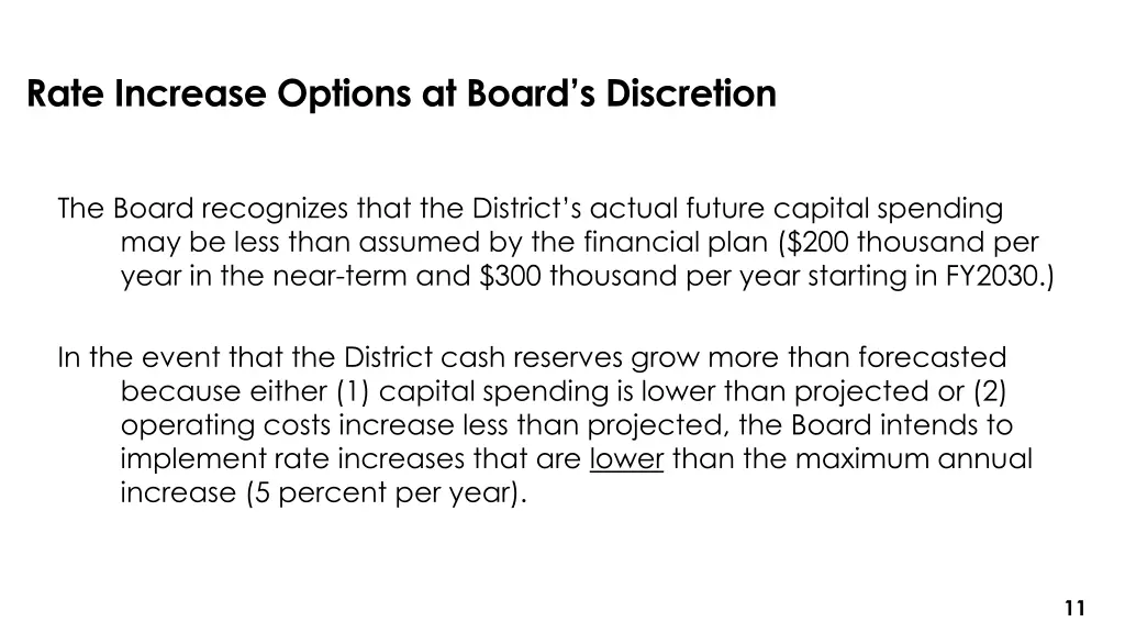 rate increase options at board s discretion