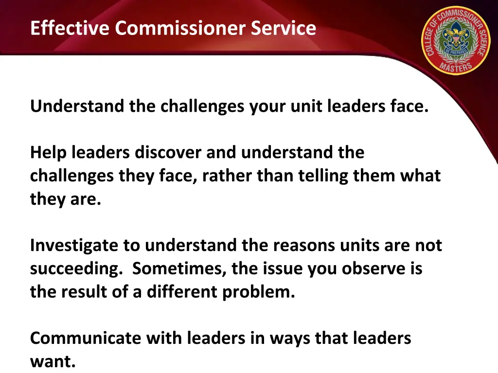 effective commissioner service