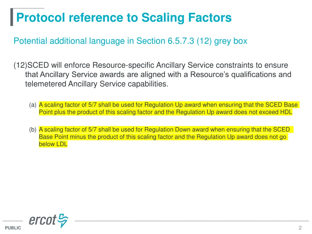 protocol reference to scaling factors
