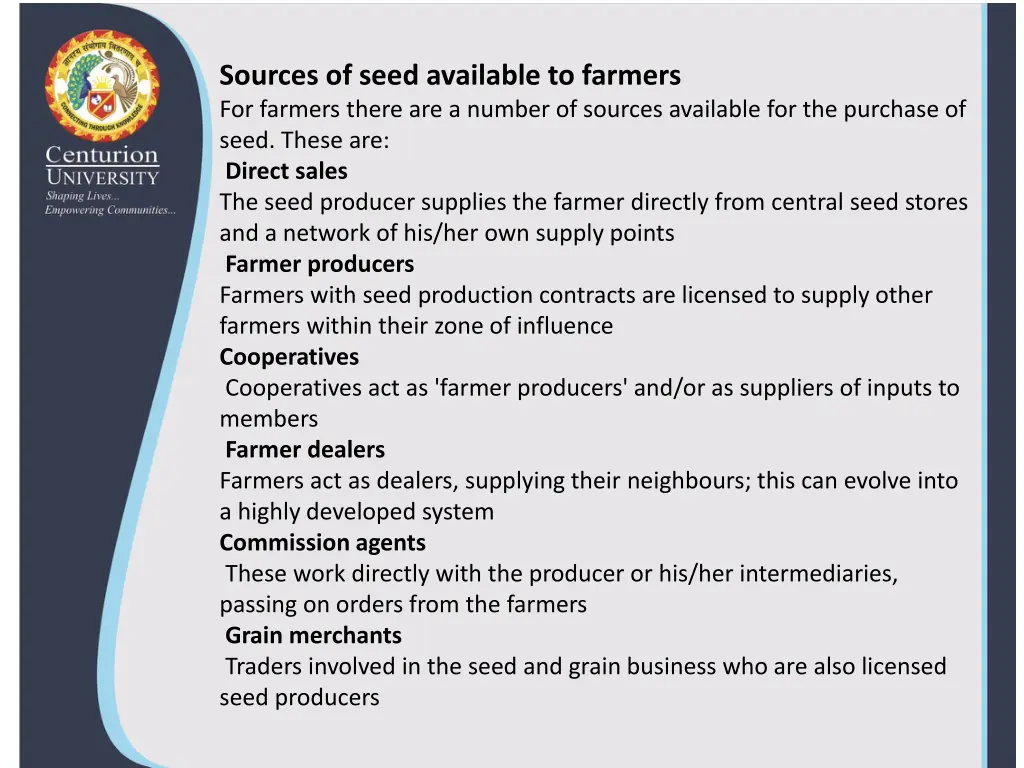 sources of seed available to farmers for farmers