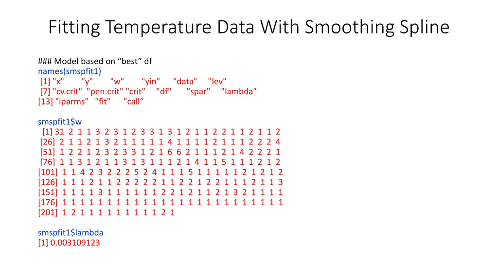 fitting temperature data with smoothing spline 2