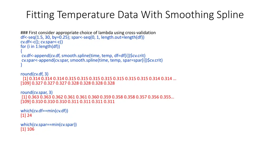 fitting temperature data with smoothing spline
