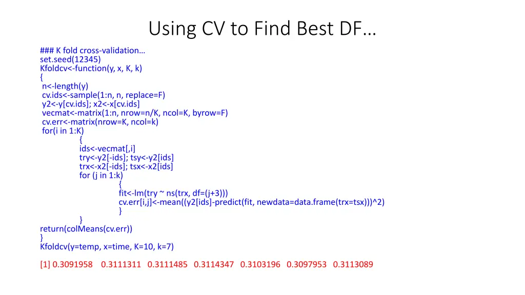 using cv to find best df