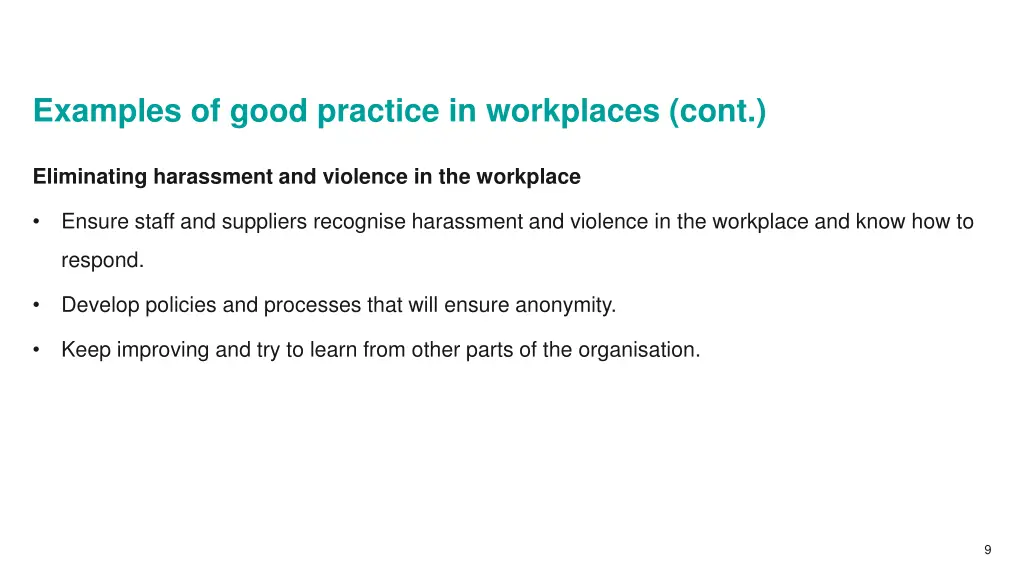 examples of good practice in workplaces cont