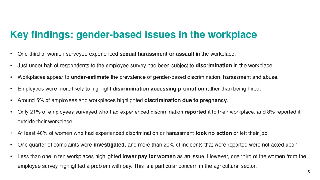 key findings gender based issues in the workplace