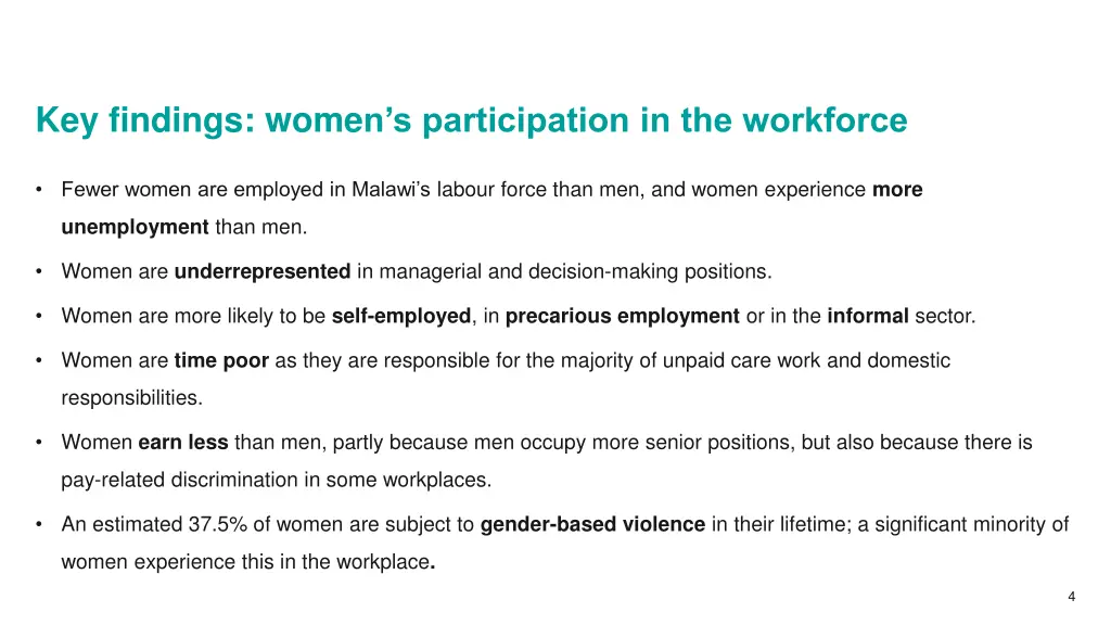 key findings wome n s participation
