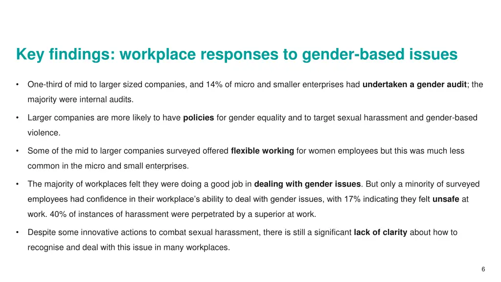 key findings workplace responses to gender based