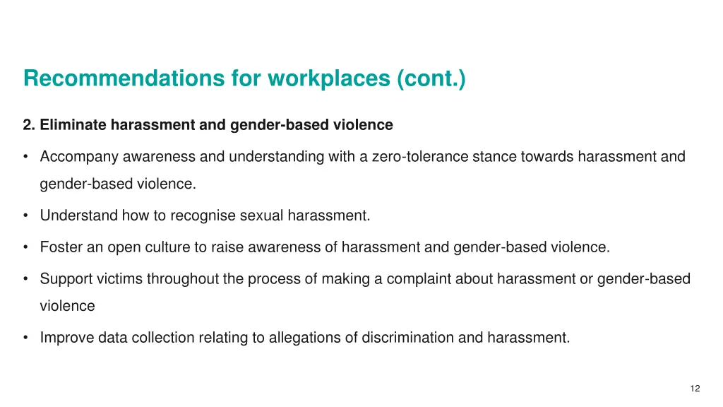 recommendations for workplaces cont
