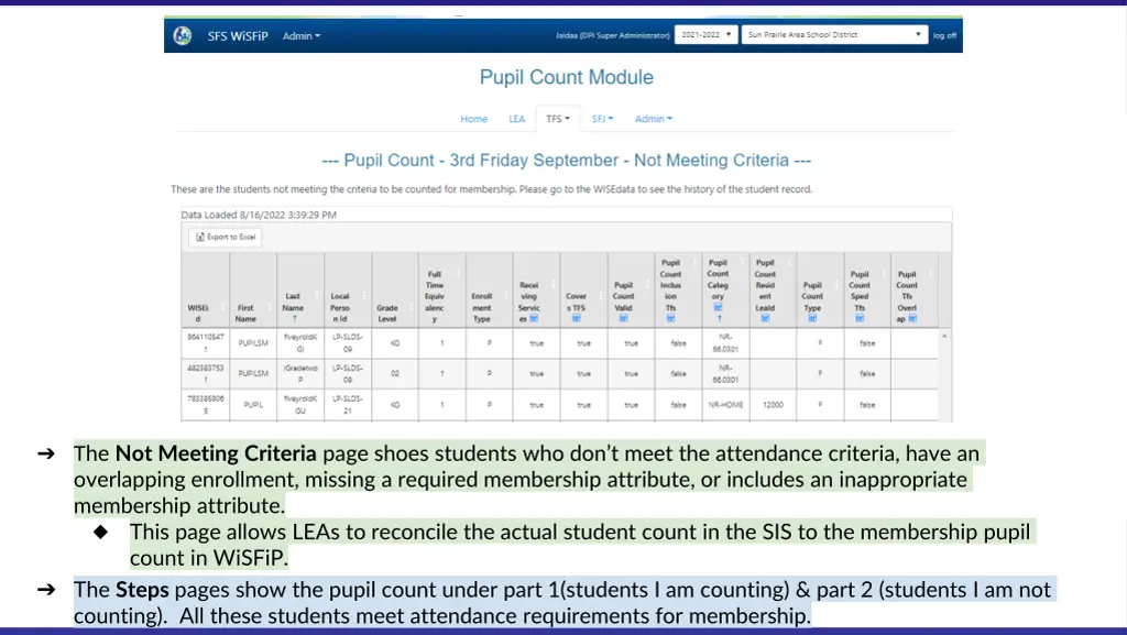 t he not meeting criteria page shoes students