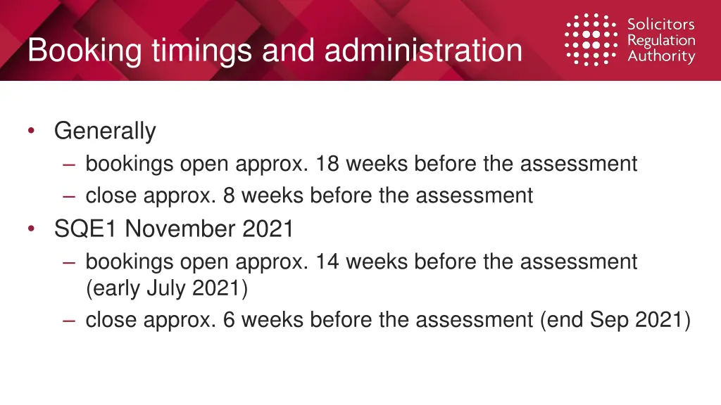 booking timings and administration