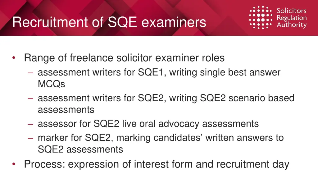recruitment of sqe examiners
