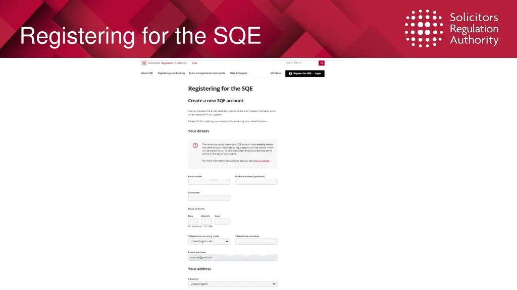 registering for the sqe 1
