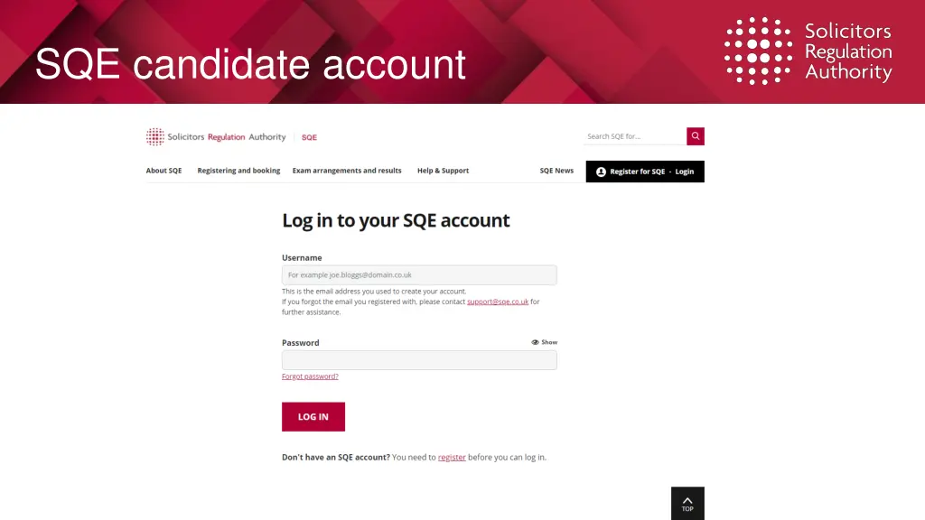 sqe candidate account