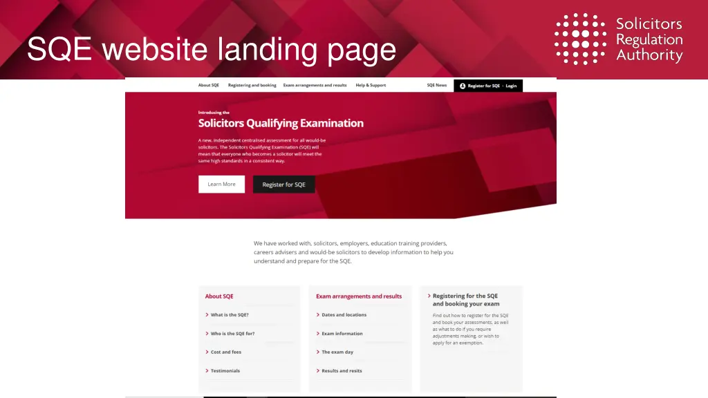 sqe website landing page