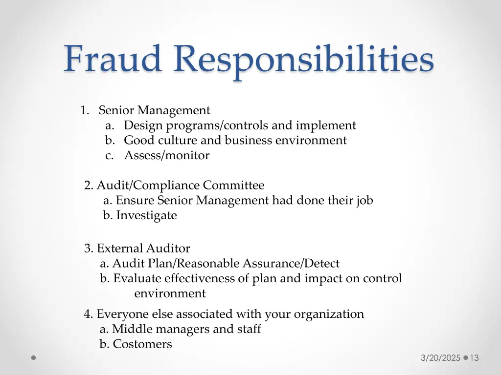 fraud responsibilities