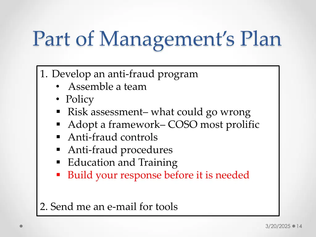 part of management s plan