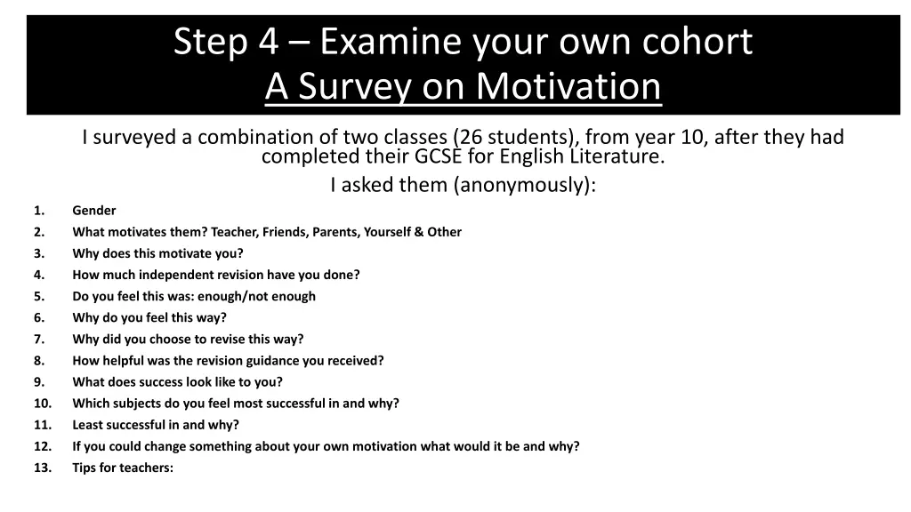 step 4 examine your own cohort a survey