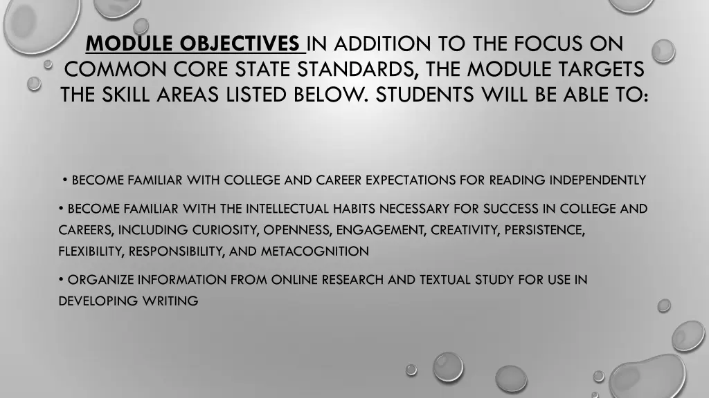 module objectives in addition to the focus