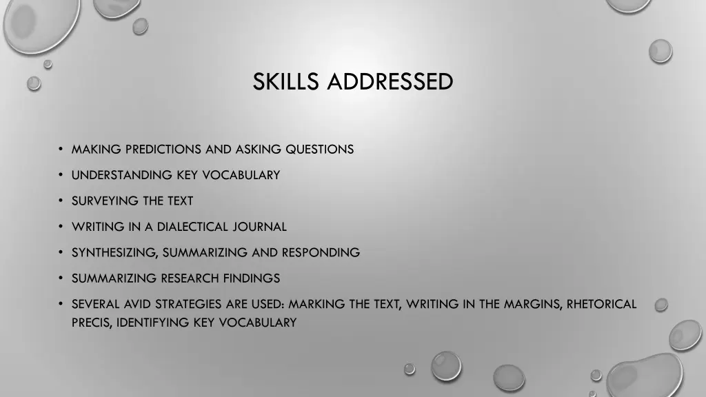 skills addressed