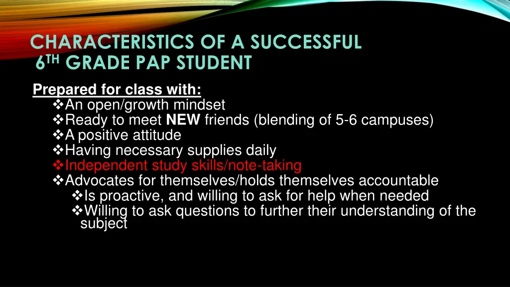 characteristics of a successful 6 th grade